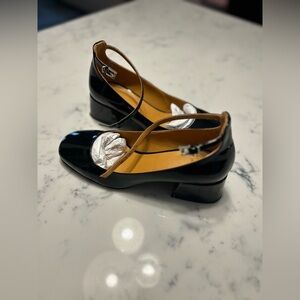 Sézane Mélanie Black Patent Leather Mary Jane Block Heel Shoes